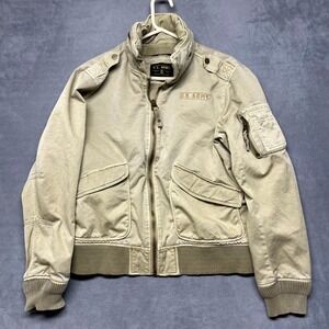 US Army A2 Flight Bomber Jacket Mens XL Beige Mock Neck Full Zip Winter Wear